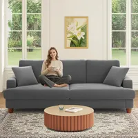 Kidirect Cord Sofa 3 Sitzer, 221CM Bequemes Couch 53CM Extra Tiefe Sitze, Sofa Wohnzimmer Werkzeugfreie Montage, Big Sofa Couch mit 2 Kissen, Modernes Couch fürs Büro, Schlafzimmer Sofas Grau