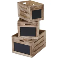Mendler 3er Set Holzkiste HWC-E11, Aufbewahrungsbox mit Tafel, Shabby-Look