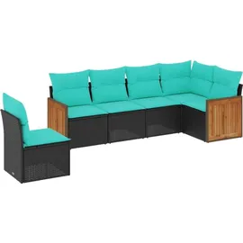 vidaXL Gartensofa-Set mit Kissen, schwarzes Polyrattan