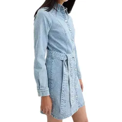 Damen Baumwoll-Kleid Frühlings-Kleid mit Knopfleiste Sommer-Kleid Mini-Kleid Denim-Kleid 926748 Hellblau - 52