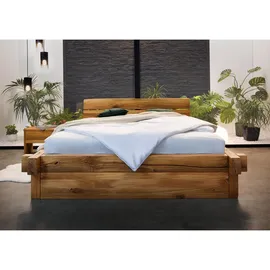 Massivmoebel24 Balkenbett 180 x 200 cm Bettkasten H2 Beige