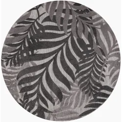 Teppich SANAT "Floral Outdoor", grau, H:6mm Ø:200cm, Kunstfaser, Teppiche, In- und Outdoor geeignet, florales Design, Balkon, Terasse