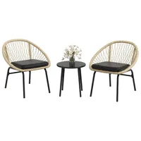 Outsunny 3-tlg. Rattan Gartenmöbel-Set, Balkonmöbel-Set mit Couchtisch, 2 Stühlen, Sitzgarnitur mit Kissen, Gartensitzgruppe für Balkon, Terrasse,