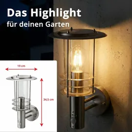 Grafner Außenwandleuchte Edelstahl 34,5 cm inkl. Bewegungsmelder silber/weiß