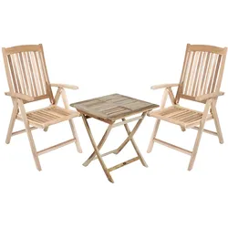 3-teilige klappbare Tischgruppe Sitzgruppe Klapptisch Klappstuhl Garten Teak