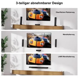 ultimea 5.0-Kanal abnehmbarer Soundbar für Smart-TVs mit RGB-Beleuchtung, App-Steuerung, Spitzenleistung 180W, Bluetooth 5.3, HDMI/OPT/AUX, Apollo S70 - Schwarz