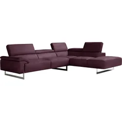 Ecksofa EGOITALIANO "Malika", lila (plum), B:300cm H:94cm T:107cm, Sofas, mit Ottomane, inkl. Kopfteilverstellung und chromfarbenen Metallfüßen