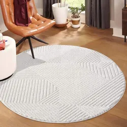 Teppich CARPET CITY "LOUNGE 0632", beige (creme), H:15mm Ø:160cm, Obermaterial: 100% Polyester, Teppiche, Kurzflor-Teppich Modern, Hoch-Tief-Struktur, Wohnzimmer, Schlafzimmer