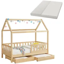 Juskys Kinderbett Marli 80 x 160 cm Kiefer massiv natur beige