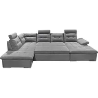 ed exciting design Wohnlandschaft Jakarta U-Form mit Schlaffunktion Bettkasten", - 324 x 107 x 170 cm Webstoff-Kunstleder Ottomane links grau (38645009-0)