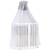 Waldin Babybett Kinderbett 7in1 mit Matratze, mitwachsendes Kinder-Bett,Stoffe grau,Holz