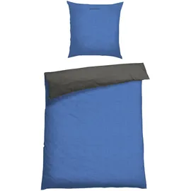 SCHIESSER Doubleface Renforcé blau/anthrazit 155 x 220 cm + 80 x 80 cm