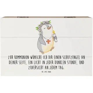 Mr. & Mrs. Panda 19 x 12 cm Holzkiste Pinguin Kommunion Mädchen - Geschenk, Konfirmation, Gläubig, Erinnerungskiste, Konfirmation Geschenk,