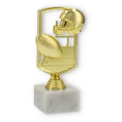 Pokal Kunststofffigur Football Feld gold auf weißem Marmorsockel 18,5cm