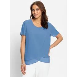 Georgettebluse LADY, Damen, Gr. 36, blau (himmelblau), 100% Polyester, unifarben, Rundhals, Kurzarm, Blusen