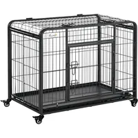 PawHut Transportbox Faltbarer Transportkäfig mit Rädern 2 abschließbare Türen und abnehmbares Tablett Metall Grau+Schwarz 94 x 58 x 69,5 cm