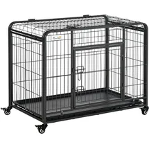 PawHut Transportbox Faltbarer Transportkäfig mit Rädern 2 abschließbare Türen und abnehmbares Tablett Metall Grau+Schwarz 94 x 58 x 69,5 cm