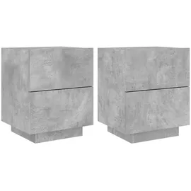 vidaXL Nachttische mit LED-Leuchten 2 Stk. Betongrau Holzwerkstoff