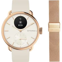 Withings Scanwatch 2 38 mm rose, Sport Fluorelastomer-Armband weiß + Milanaise-Armband gold 