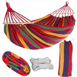 2-Personen-HÄNGEMATTE MIT Gestell 260x160 Schaukel 200 kg Strapazierfähiger Stoff mit hoher Tragfähigkeit, tragbar, mit Tasche zum Mitnehmen zum Strand, für den Garten, Mehrfarbig