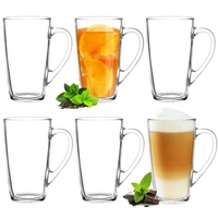 PLATINUX Latte-Macchiato-Glas Teegläser mit Griff, Glas, 320ml (max. 400ml) Eisteeglas Trinkglas Kaffeegläser Latte Macchiato weiß