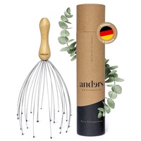 Anders® - premium Kopfmassage Spinne (24 Finger) Bambusgriff - angenehmes Kopfmassagegerät mit nachhaltiger Geschenkverpackung