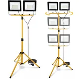 Yigowyigo Baustrahler LED mit Stativ, 2x100W 21000LM Baustellenlampe, 5M Kabel IP66 Wasserdicht 72LEDs 360° Drehbar Bauscheinwerfer, höhenverstellbar Baustellenstrahler, für Garage & Baustelle