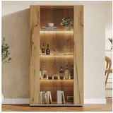 Flieks Glasvitrine Hochschrank mit LED-Beleuchtung, 2 Glastüren, 3 Glaseinlegeböden (80×36×150 cm, 4 Ebenen, 1-St., Standvitrine Eckvitrine für Wohnzimmer, Schlafzimmer, Arbeitszimmer) multifunktional Vitrine mit 4 Ablageflächen Mehrzweckschrank Natur beige