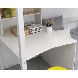 VCM Kids Hochbett, Couch, Lattenrost, Matratze, Schreibplatte und Regal weiss/hellgrau. - Weiß