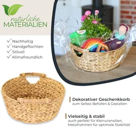 HMF Aufbewahrungskorb rund geflochten aus Wasserhyazinthe mit Holzgriffen 30 x 30 x 13 cm beige
