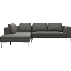 Ecksofa FLEXLUX "Loano, superbequemer Sitzkomfort durch Kaltschaum im Sitz", grau (warm mineral grau), B:284cm H:86cm T:230cm, 100% Echteder, Sofas, modernes Sofa, frei im Raum stellbar, lose Kissen, L-Form