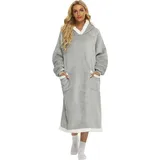Decke mit Ärmeln und Kapuze, Kuscheldecke Hoodie Grau Wärme Decke Hoodie, Ganzkörperdecke Winter TV-Decke für Erwachsene Unisex - 120cm