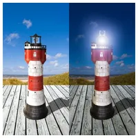 J.W. Solar Leuchtturm Roter Sand 80cm hoch, LED-Gartenfigur, Gartendeko - Rot