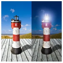 J.W. Solar Leuchtturm Roter Sand 80cm hoch, LED-Gartenfigur, Gartendeko - Rot