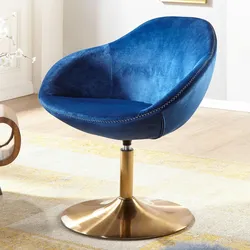 Kadima Design Loungesessel: Bequem, Drehfunktion, Trompetenfuß, 360° drehbar, Samtbezug, Polyester. Blau, 70x70x79 cm
