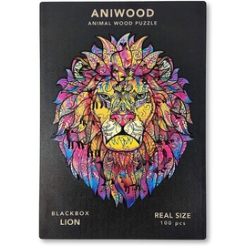 BestSaller Aniwood J2318S - Animal Wood Puzzle, Blackbox Lion S, Löwe, Holz-Puzzle, 100 Teile