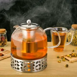 Monzana Teekanne Glas mit Edelstahl Stövchen und Sieb 1,5 L