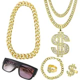Kostüm Zuhälter Rapper 80er 90er Herren Damen Goldkette 6pcs 6 Stück