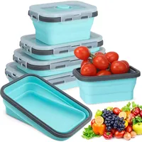 winterbeauy Hooolee® 4er-Set Faltbare Frischhaltedosen, Aufbewahrungsbehälter mit Deckel Bento Box aus Silikon Faltbare Brotdose Behälter für Mikrowelle, Kühl- und Gefrierschrank, Lunchbox,