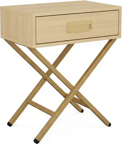 Caldion Nachttisch mit 2 Schubladen, Weiß, moderner Beistelltisch mit Beinen, 40x29,5x48 cm