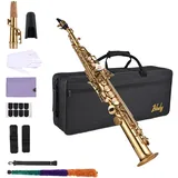 Btuty Sopran-Saxophon Saxophon Direkt Messing BB B Schüler mit Reinigungsbürste Koffer Handschuhe Stoffreiniger Gurt gepolsterte Tasche