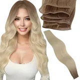 LaaVoo Echthaar Tressen Zum Einnähen Blond Ombre Virgin Tressen Echthaar Extensions Balayage Blond Echthaar Extensions Tressen zum Einnähen Hellbraun Platinblond #8/60 55cm 25g