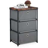 Relaxdays Kommode, 3 Stoffschubladen, Metall, Holzoptik, 65 x 43 x 33 cm, Wohnzimmer, Flur, Beistellkommode, grau/braun