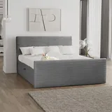 kaiser möbel Boxspringbett mit bettkasten und topper 160x200 Trento stoff Plüsch Cord Dunkelgrau H3-Bonell - Dunkelgrau