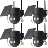 4 Stück 4G LTE Überwachungskamera Aussen Solar mit SIM Karte Ohne WLAN 2K PTZ Kabellos IP Kamera Outdoor Ohne WLAN PIR Erkennung Farbe/IR Nachtsicht - Schwarz