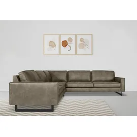 PLACES OF STYLE Ecksofa »Pinto, XXL, 250/290 cm, langer Schenkel, Ottomane«, Cord, Chenille, Lederoptik, mit Keder, Metallfüße, Wellenunterfederung grau