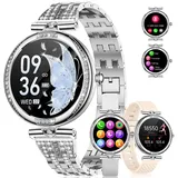 ESFOE Smartwatch Damen mit Telefonfunktion, 1,19'' AMOLED Diamond Smartwatch mit 123 Sportmodi,Menstruationszyklus, Pulsmesser, Schlafmonitor, IP68 Wasserdicht Fitnessuhr für iOS Android(Silber)