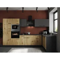 Respekta Winkelküche L-Form 340 x 172 cm Grau Eiche