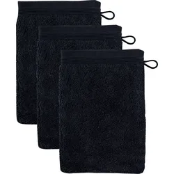 Waschhandschuh MÖVE "Superwuschel", schwarz, B:15cm L:20cm, Baumwolle, Waschlappen, Waschhandschuh Set mit Bordüre, 100% Premium Cotton Baumwolle, weich