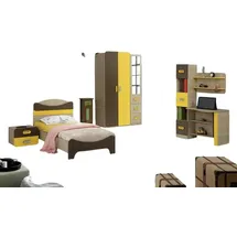 JV Möbel Modernes Set Bett, Nachttisch, Schreibtisch, Kleiderschrank), Gelb- braun Kinderzimmer